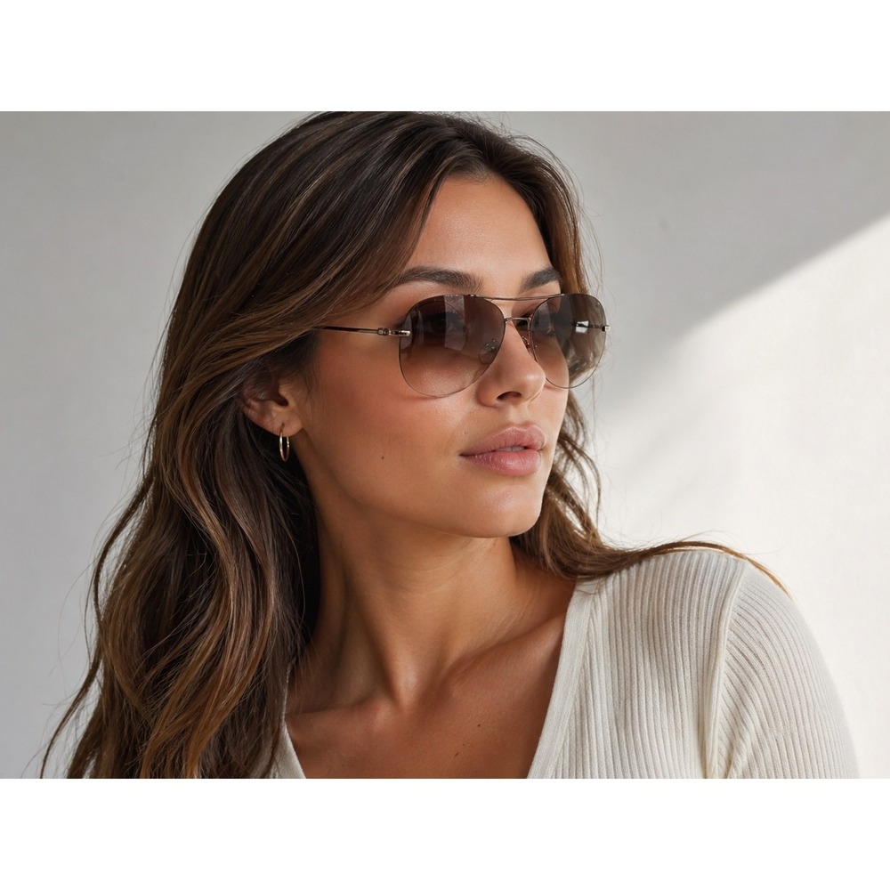 Gucci Aviator Sunglasses Women One Size Brown Fair Rimless Gradient GG 4253/S